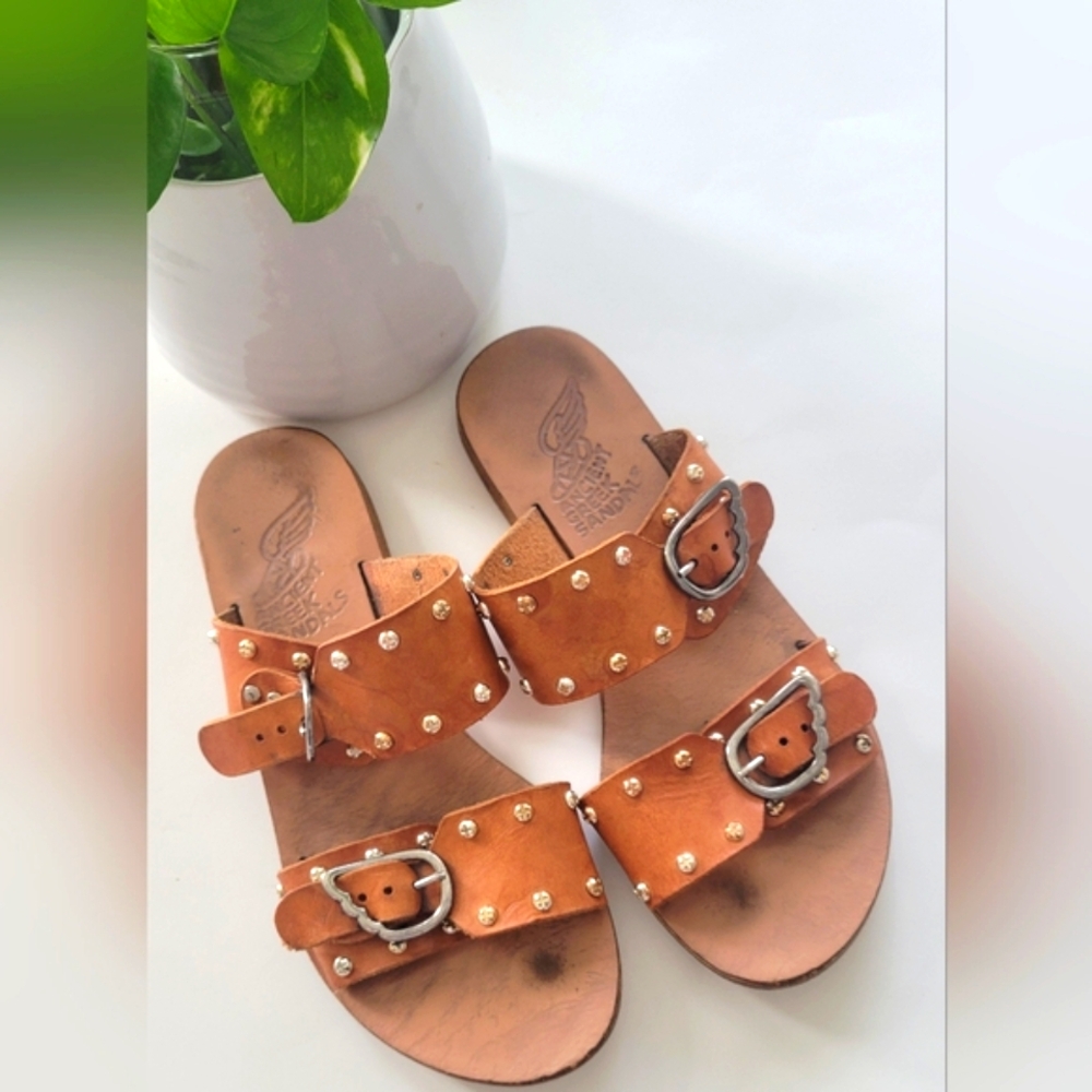 ANCIENT GREEK Brown/Tan Leather Studded Sandals Size 37 US 6.5